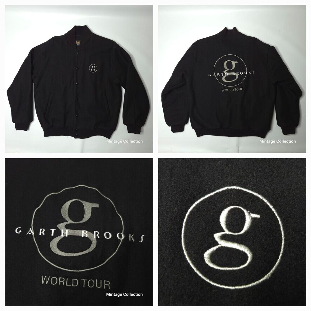 VINTAGE GARTH BROOKS WORLD TOUR EMBROIDERED WOOL BOMBER JACKET MADE IN USA Sz L